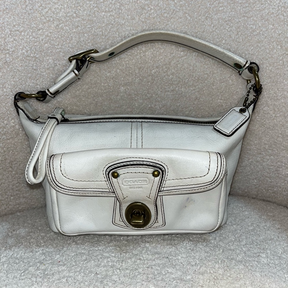 Coach Legacy Mini Bag White Leather w/ Signature Stripe Satin Lining F063-40214